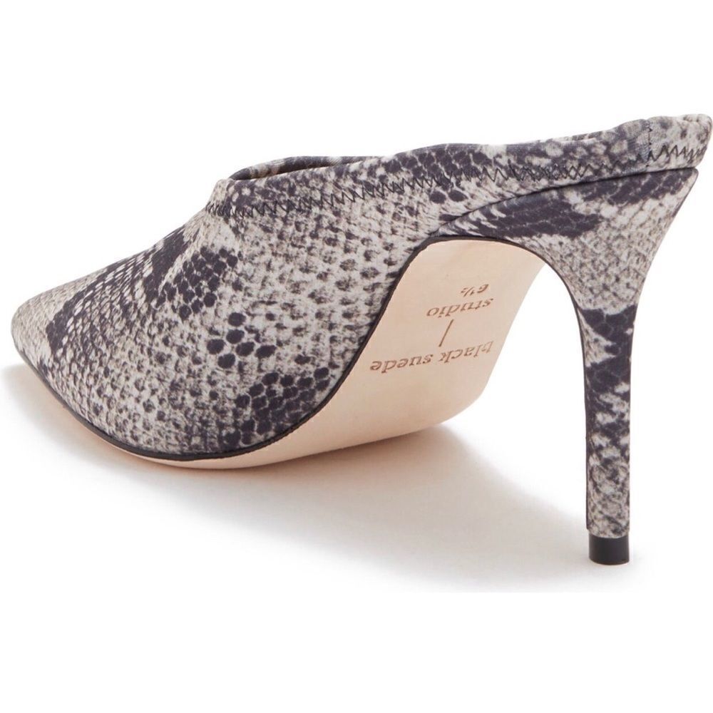 Black Suede Studio stiletto heel mules NIB snake embossed size 7 gorpcore - Picture 3 of 9